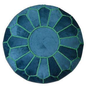 Velvet Pouf Round Turquoise and Green - Floor Cushion Velvet Ottoman Scandinavian Pouffe Modern Handmade Cushion