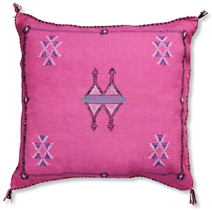 Moroccan Sabra Silk Cushion Cover  - Handwoven - 100% Natural Sabra Silk - 50x50 cm (Pink) SB131
