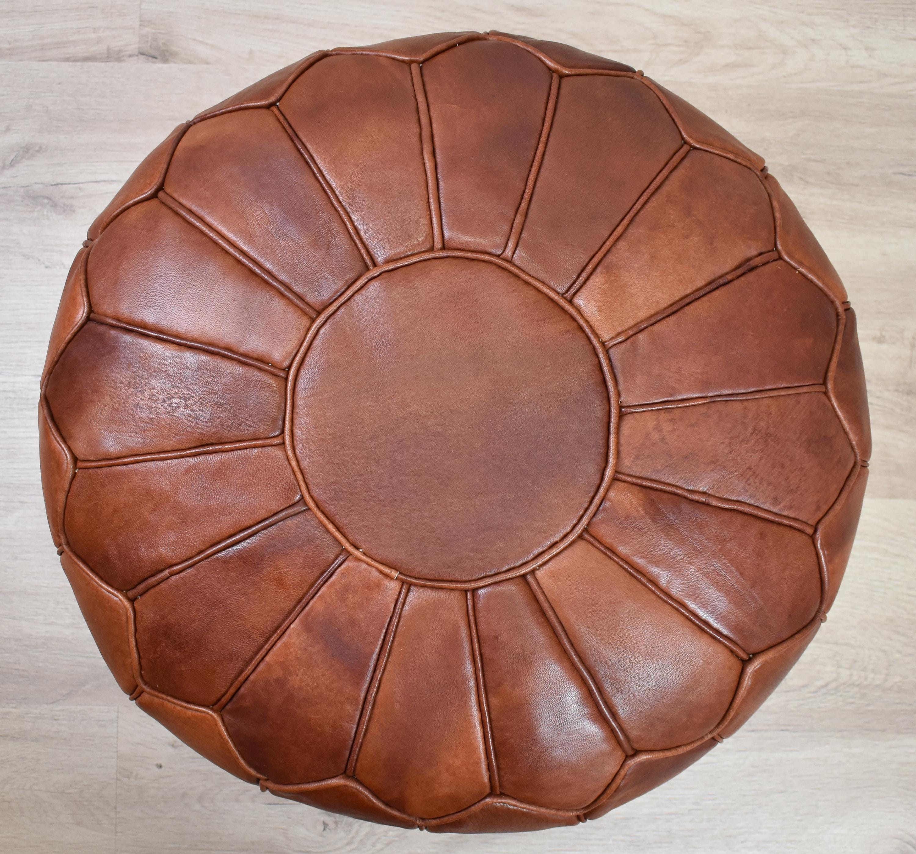 モロッコレザープーフ ハニーレッド - 詰め物入りでお届け - モダン