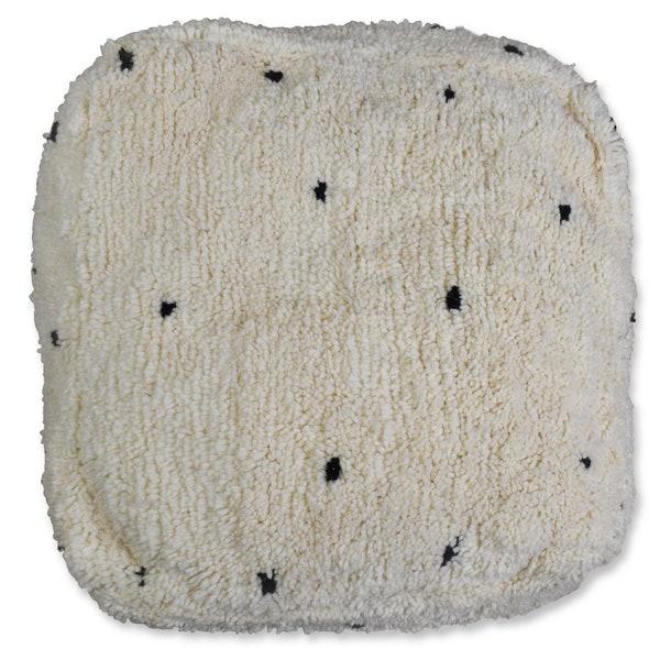 Pouf berbère en laine kilim dalmatier - 100 % laine et coton - tissé à la main - pois blancs et noirs