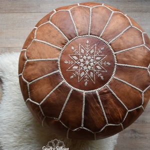 STUFFED Ottoman Pouffe Moroccan Leather, Handmade Footstool
