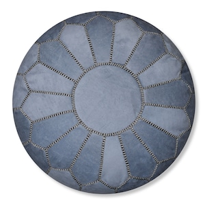 Velvet Pouf Round Blue Denim Floor Cushion Velvet Ottoman Scandinavian Pouffe Modern Handmade Cushion