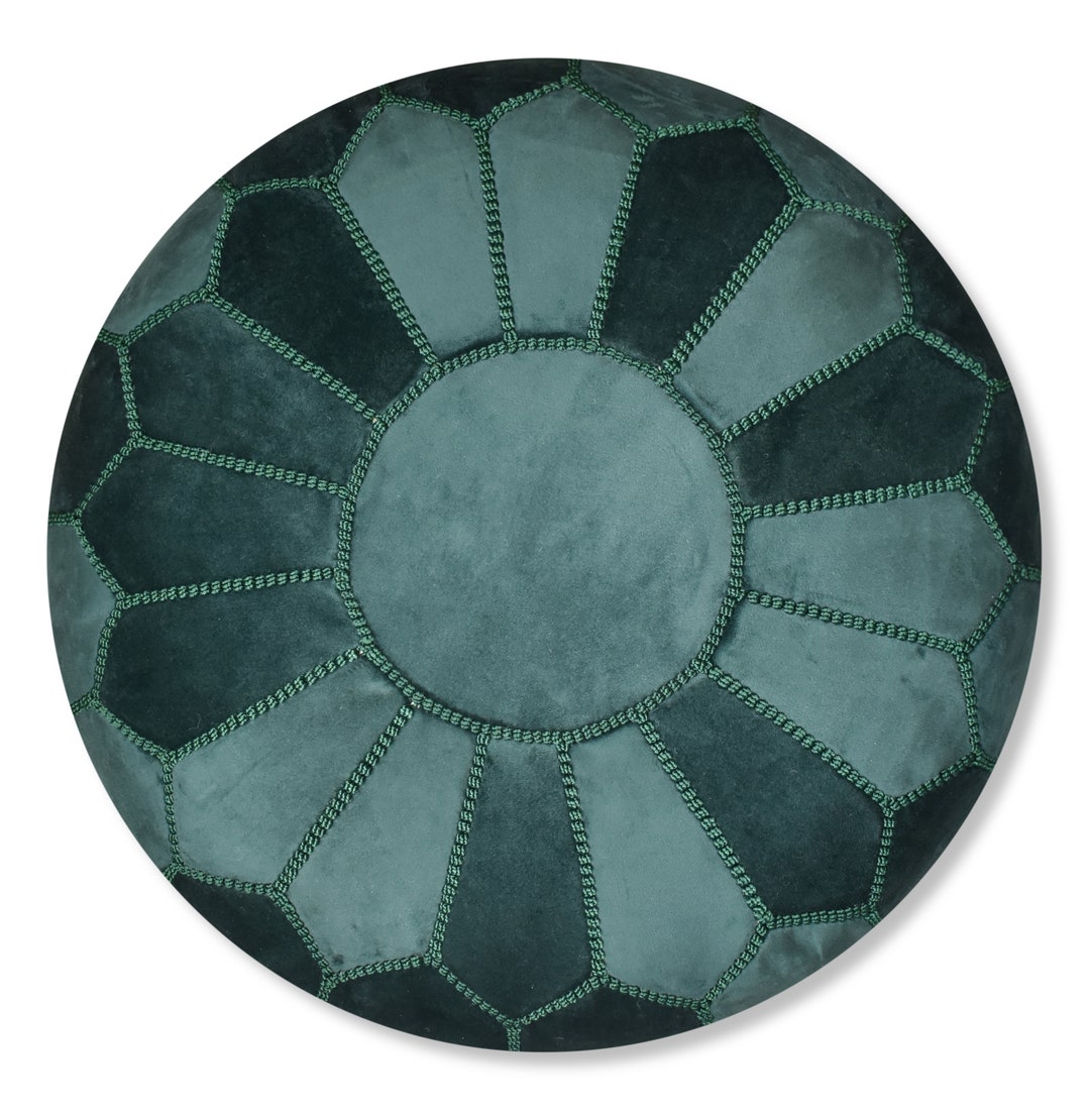 Velvet Pouf Round Dark Green Floor Cushion Velvet Ottoman Scandinavian ...