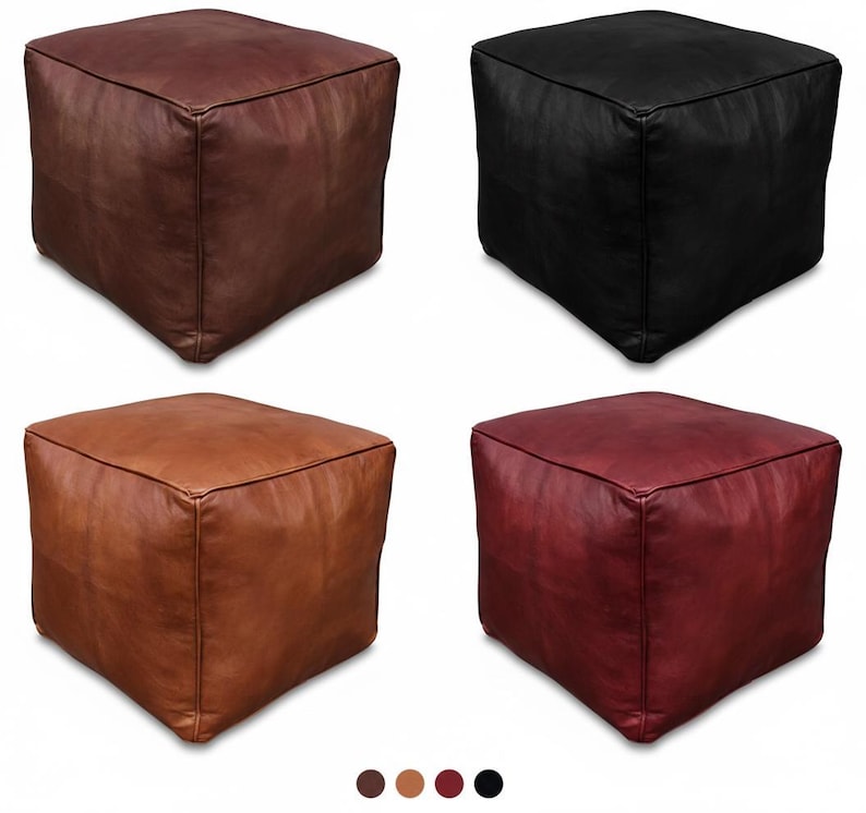 Pouf quadrato in pelle nera di alta qualità - Consegnato imbottito ...