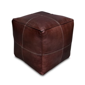 Modern Square Leather Pouf - Dark Brown - Delivered Stuffed - Ottoman, Footstool, Floor Cushion