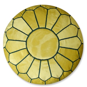 Velvet Pouf Round Yellow and Green Floor Cushion Velvet Ottoman Scandinavian Pouffe Modern Handmade Cushion