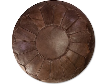 Premium XL Scandinavian Leather Pouf - Brown Chocolate - Delivered Stuffed - Ottoman, Floor Cushion