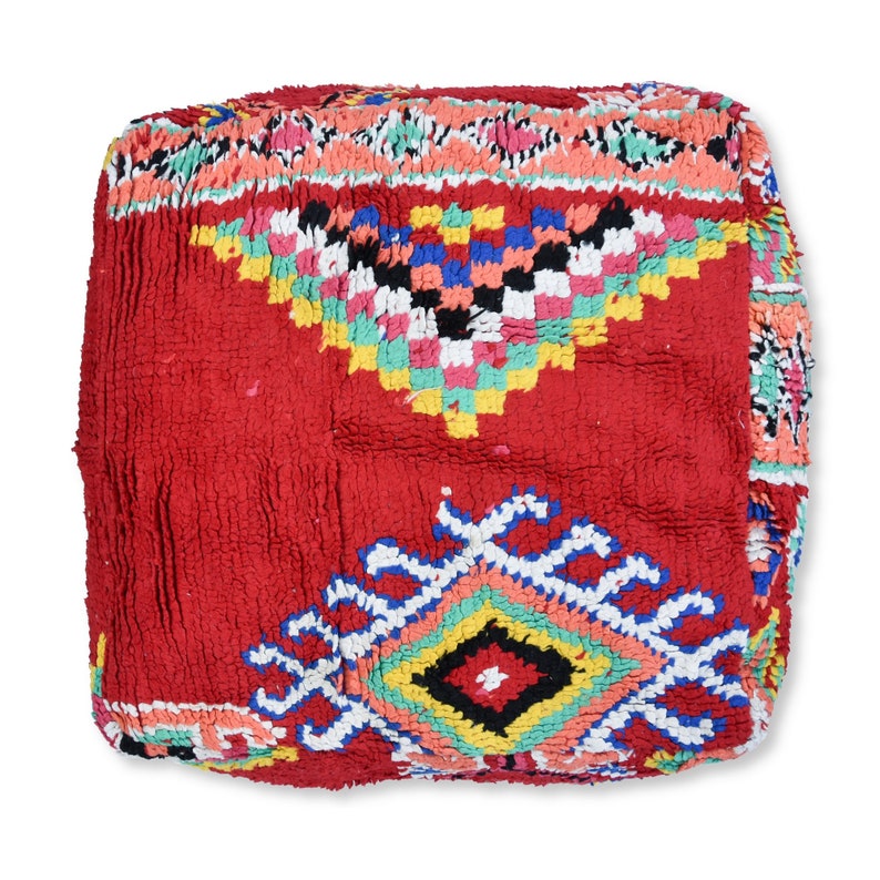 100/% Wool and Cotton Multicoloured K158 Handwoven Vintage Berber Kilim Pouf