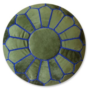Velvet Pouf Round Green and Blue Floor Cushion Velvet Ottoman Scandinavian Pouffe Modern Handmade Cushion