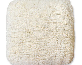 Fluffy Beni Ouarain Floor Cushion White - 100% Wool Pillow - Handwoven Floor Pillow XL - Creme floor seating