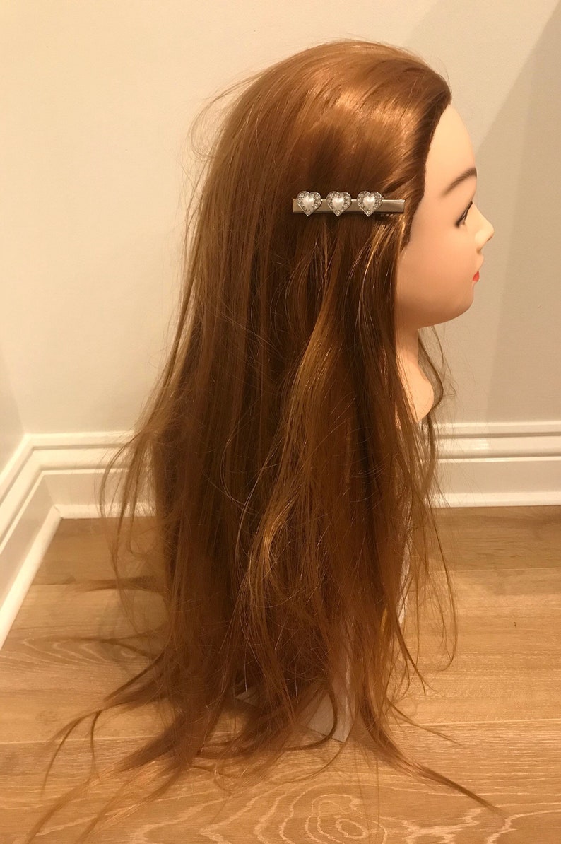 pearl pink white heart silver diamant\u00e9 silver hair slide clip with pink red glitter heart dog cat puppy kitten pet collar size xssmall