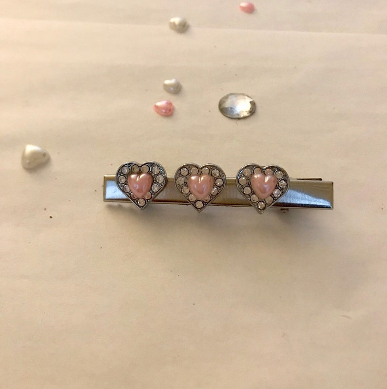 pearl pink white heart silver diamant\u00e9 silver hair slide clip with pink red glitter heart dog cat puppy kitten pet collar size xssmall