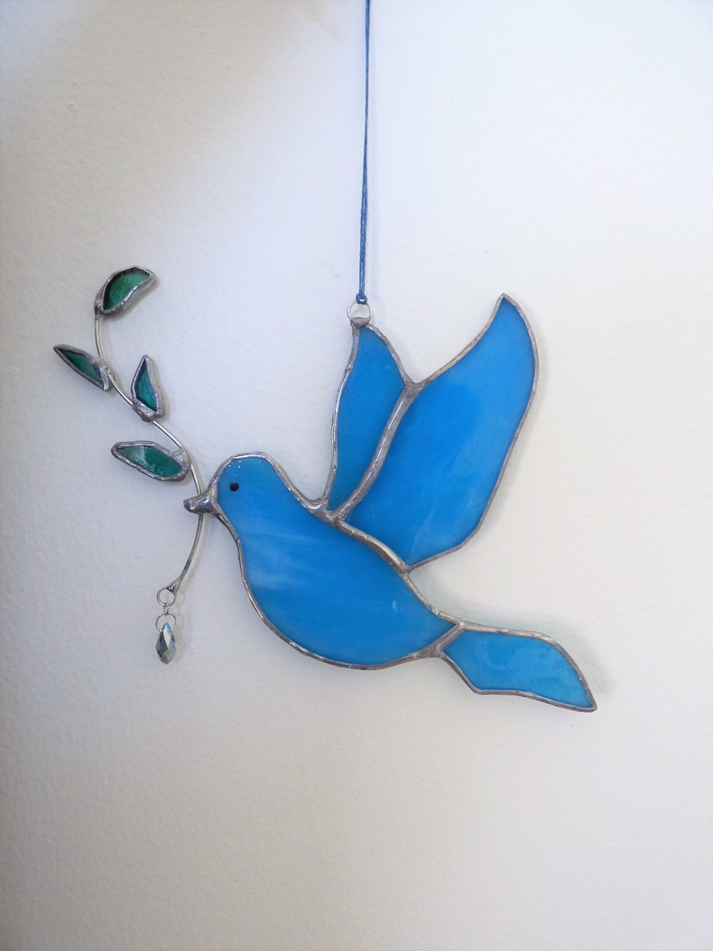 Stained Glass Blue Dove Sun Catcher