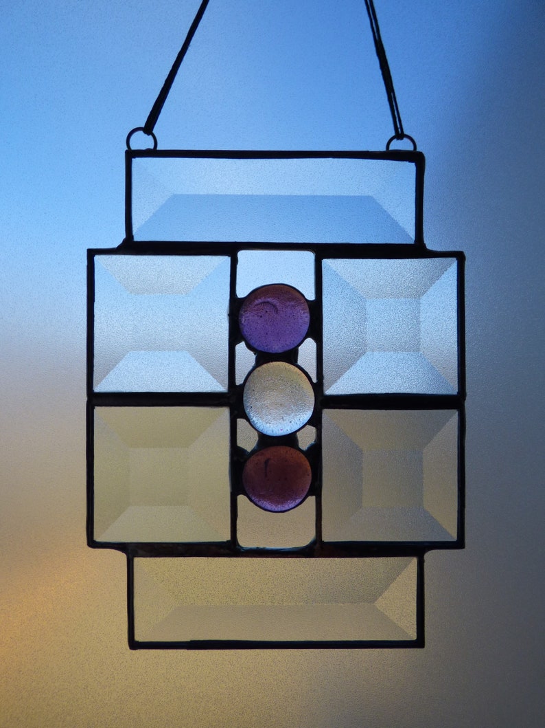 Beveled Glass Sun Catcher with Light Purple Glass Nuggets