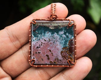Scenic Multicolor Java Jasper,Wrapped Copper Wire