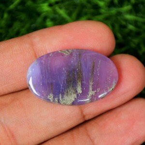 Purple Moss Agate Stone: Oval Cabochon (30mm × 18mm × 4mm)