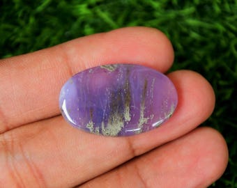 Purple Moss Agate Stone: Oval Cabochon (30mm × 18mm × 4mm)
