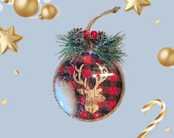 Personalized Plaid Deer Head Snow Globe Ornament (2 options Available)