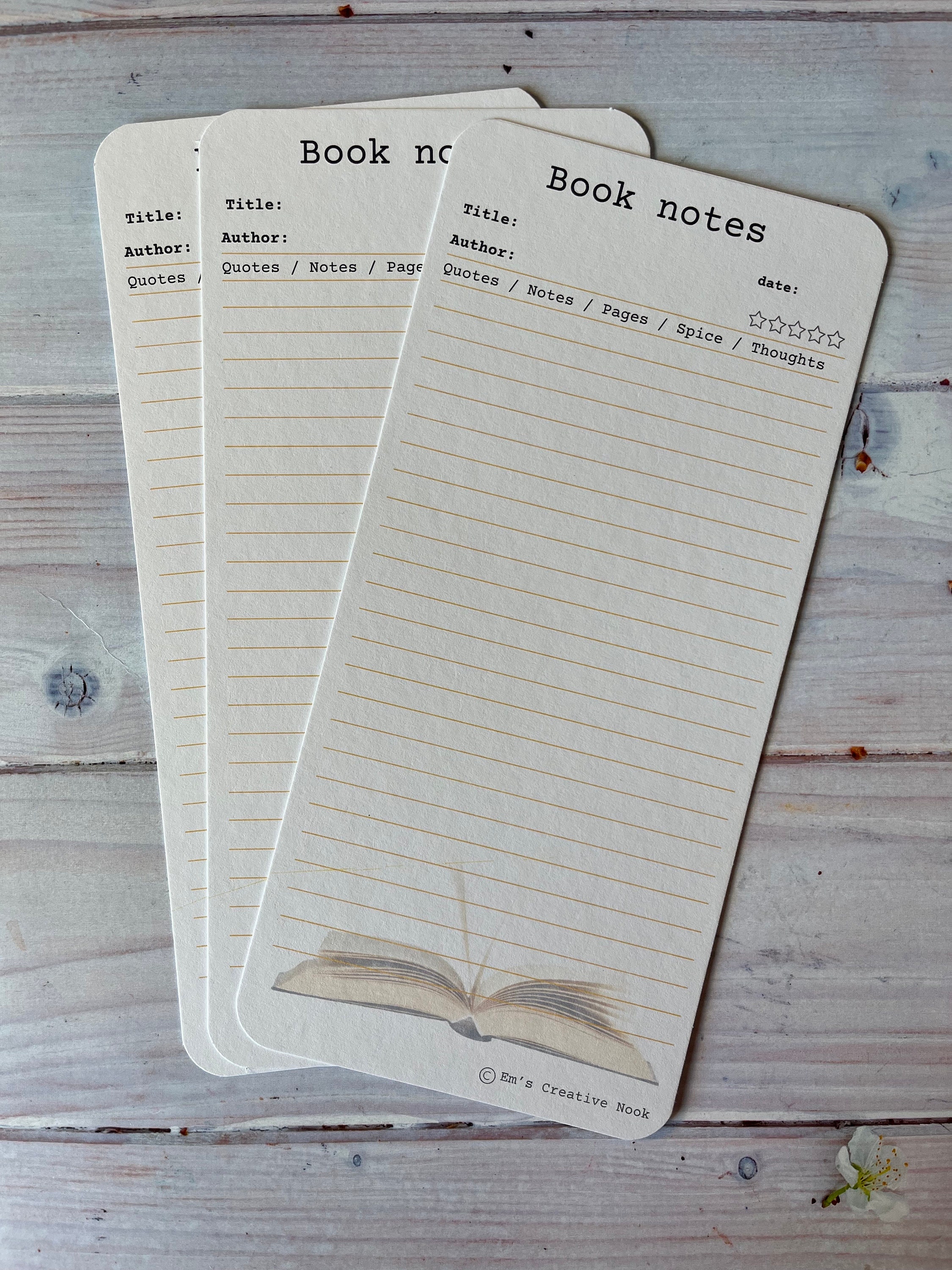 book notes bookmark