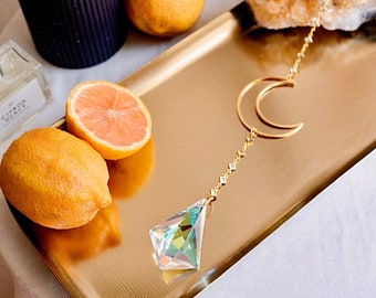 Crystal Sun Catcher Quartz Crescent Moon Window Hanger Home Decor