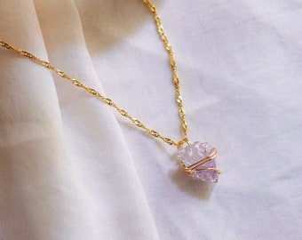 Raw Amethyst Crystal Necklace Wire Wrapped Gemstone Jewelry