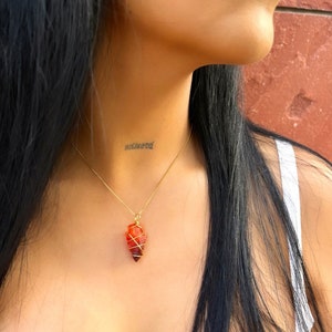 Carnelian Arrowhead Crystal Necklace Raw Wire Wrapped Unisex Gemstone Pendant