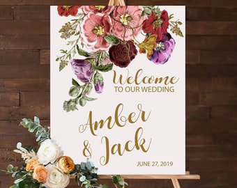 Floral Wedding Sign, Welcome to our wedding sign, Custom Wedding Sign, Wedding Ceremony Sign, Wedding Decor