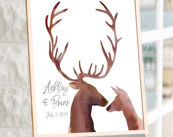 Deer Puzzle Guest Book Alternative Havoly Winter Wedding Buck and Doe Guestbook Wooden Puzzle Deer
