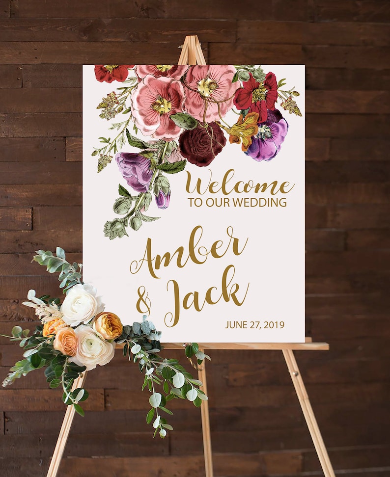 Custom Wedding Sign Floral Wedding Sign Wedding Ceremony Sign Welcome to our wedding sign Wedding Decor
