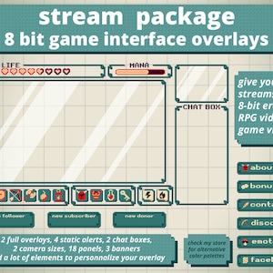 sobreposição de pacote de transmissão Twitch / tema de videogame de inventário de RPG de 8 bits / sobreposição de tela do Windows (cinza-verde)