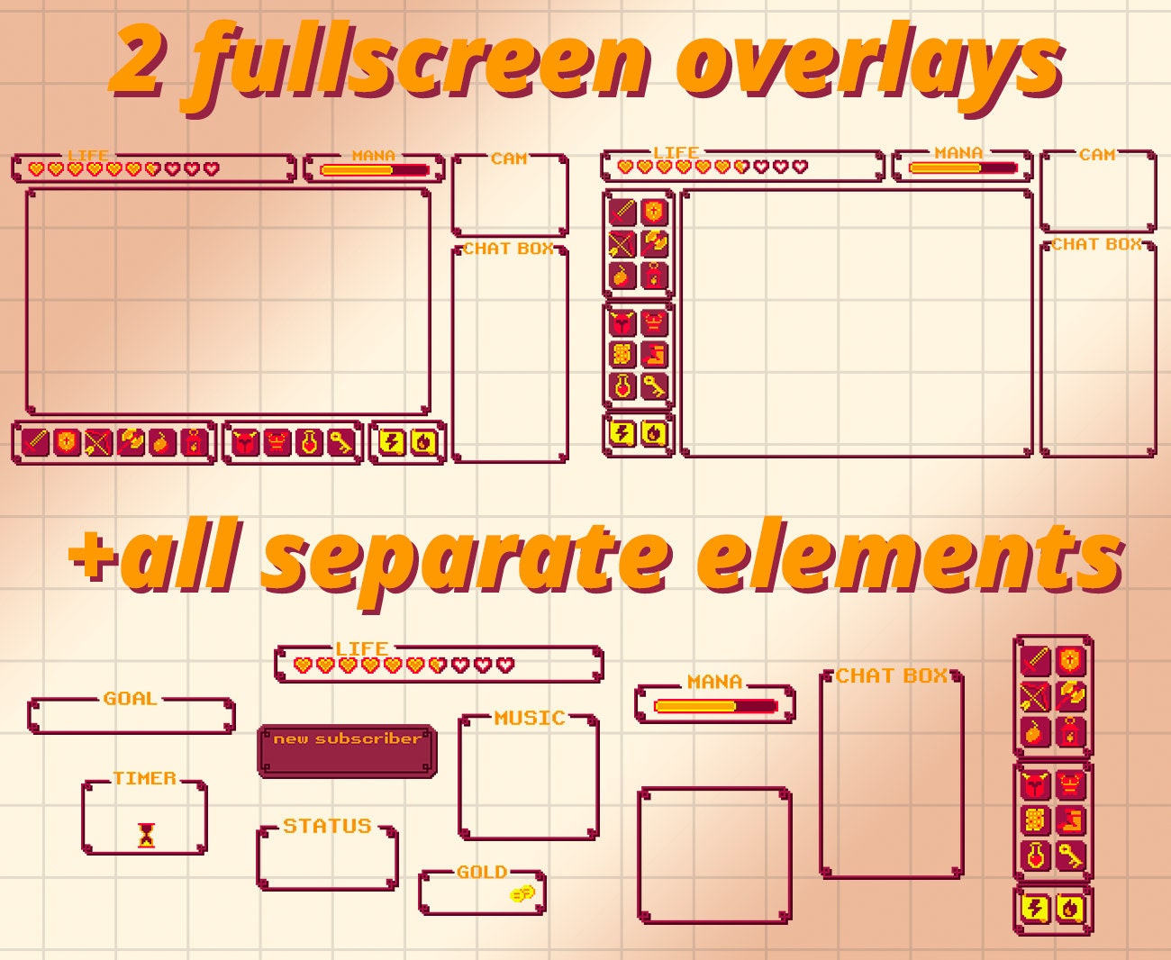 Stream Package Twitch Overlay / 8 Bit RPG Inventory Video Game Theme ...