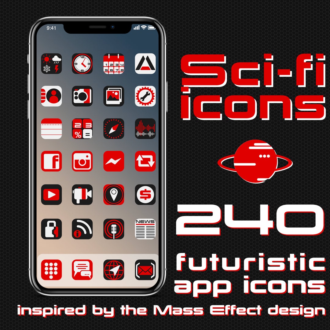 Iconos futuristas de estilo ciencia ficción para aplicaciones de iPhone y  Android (diseño inspirado en Mass Effect) México