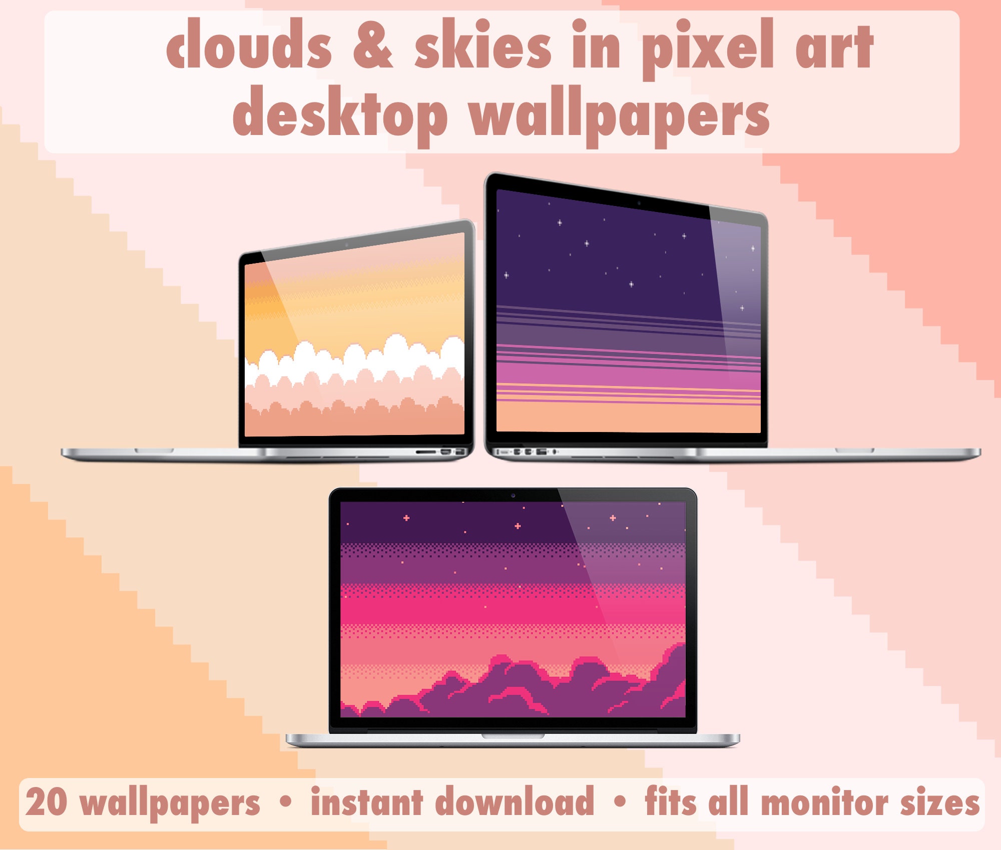 Desktop Wallpaper Clouds & Skies in Pixel Art 20 - Etsy