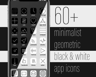 Minimalist thin black and white icons for smartphone and tablet