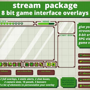 Stream-Paket Twitch-Overlay / 8-Bit-RPG-Inventar-Videospielthema / Windows-Bildschirm-Overlay (grün)