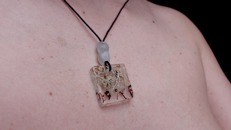 Tiny Mushroom Lichen Resin Pendant