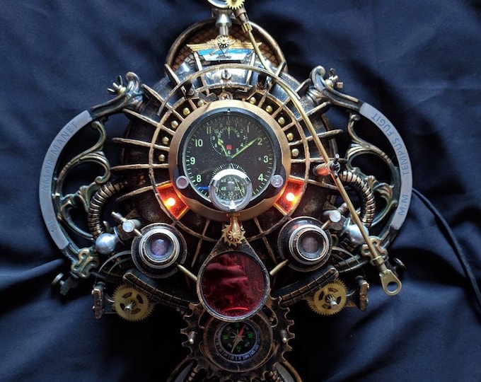 Unique handmade wall clock from rare military clock, steampunk style to order for Valentine's Day With engraving.