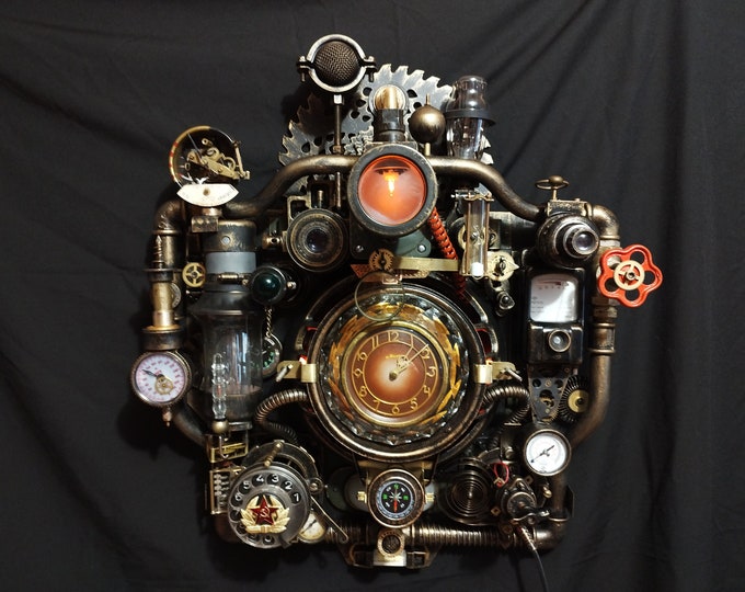 Steampunk clock on wall