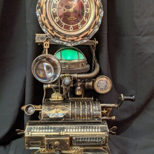 Vintage steampunk clock on table, accountant's clock