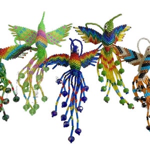 5 piece  BEADED HUMMINGBIRD , handmade in Mexico  , 5&quot; , WHOLESALE , seed beads