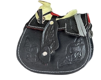 1 HAND TOOLED PURSE , saddle purse , real leather , small purse , 4" x 5", girl purse , crossbody , black