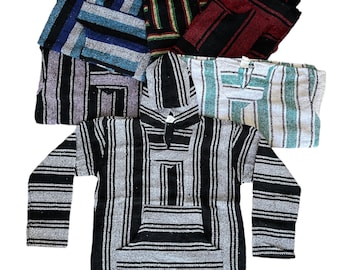 10 pc Large baja  ,  BAJA HOODIE , Mexican style , assorted colors , WHOLESALE ,  Large