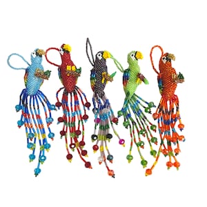 5 piece  BEADED PARROT ,  handmade in Mexico  , 3.5&quot; , WHOLESALE , seed beads