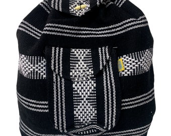 BACKPACK , HIPPIE GEAR , made in mexico , mochila , pinzon backpack ,  black & white