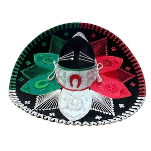 MEXICAN MARIACHI HAT , charro , sombrero , mariachi , one size , 22" , adult , costume , Tricolor