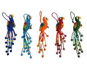 5 piece  BEADED PARROT ,  handmade in Mexico  , 3.5" , WHOLESALE , seed beads