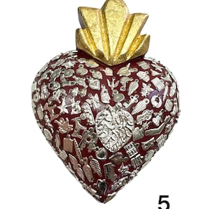 X-Large MILAGROS SACRED HEART, real wood, Milagros, Mexican folk art, large 10&quot;tall by 7.5&quot; wide , handmade, (5)