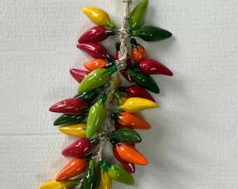 CERAMIC JALAPENO RISTRA , Chili peppers , wall décor , hanging art , mexico ,  multicolor
