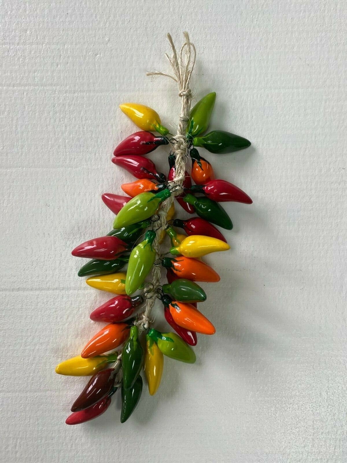 CERAMIC JALAPENO RISTRA , Chili peppers , wall décor , hanging art , mexico ,  multicolor