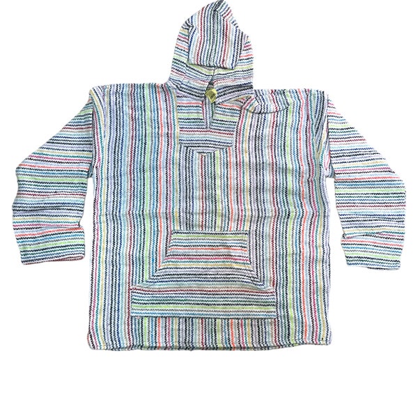 Authentic Mexican Baja Hoodie - Classic Striped Pullover Sweater Made In Mexico